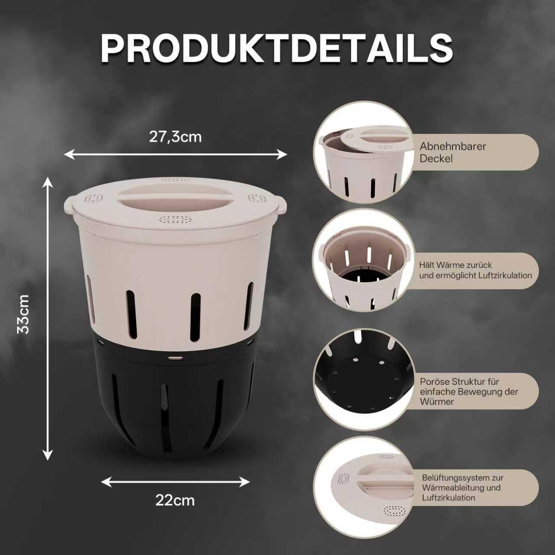 12,5 L Unterirdischer Wurmkomposter – 4er Pack Beetkomposter für Garten | Geruchsarme Belüftung, tie