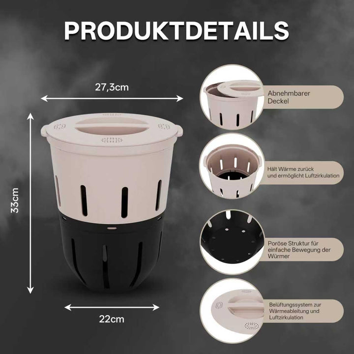 12,5 L Unterirdischer Wurmkomposter – 4er Pack Beetkomposter für Garten | Geruchsarme Belüftung, tie