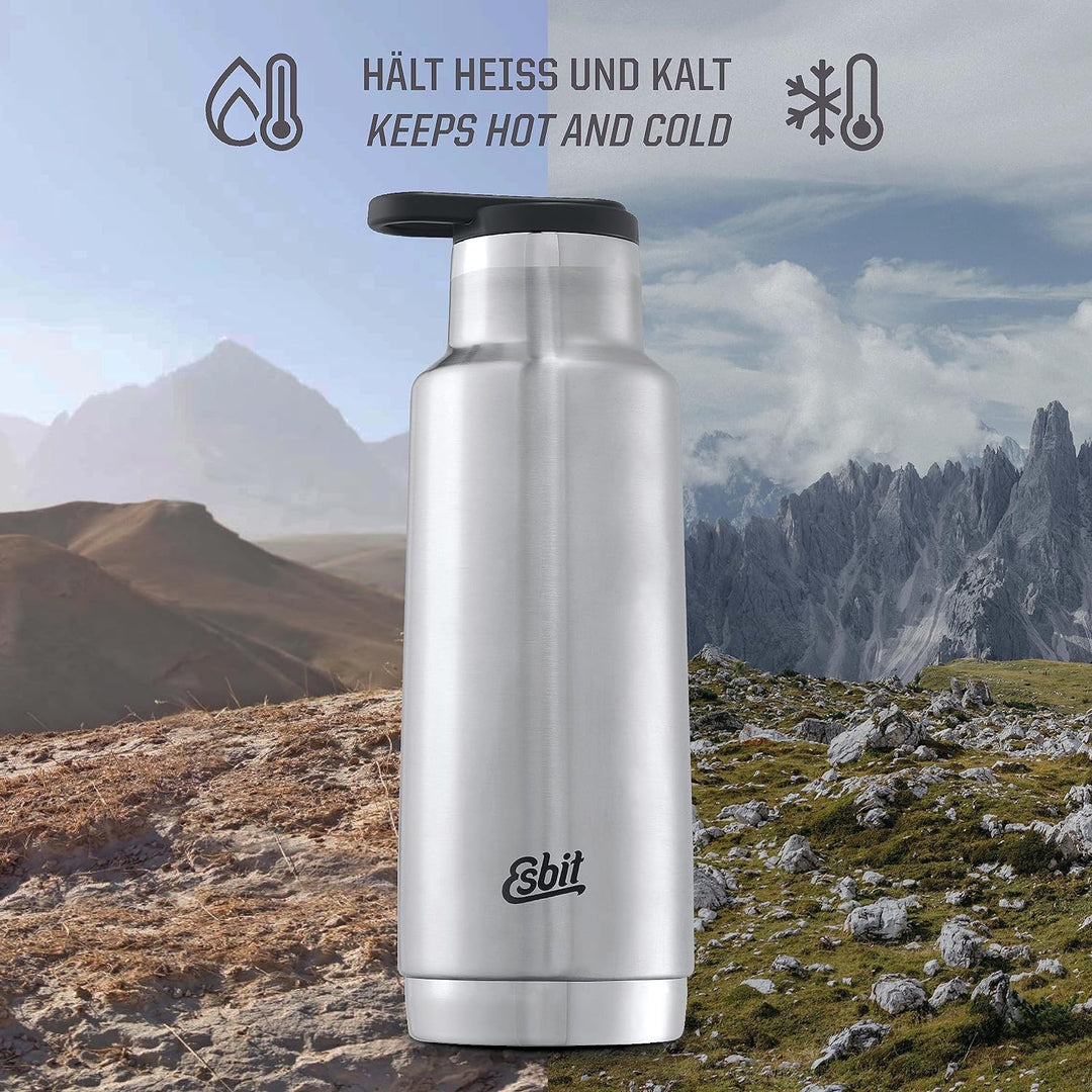 Esbit Isolierflasche Pictor | Edelstahl | BPA-Frei | Schwarz, Silber | 0,75L & mehr | Wasser, Fahrra