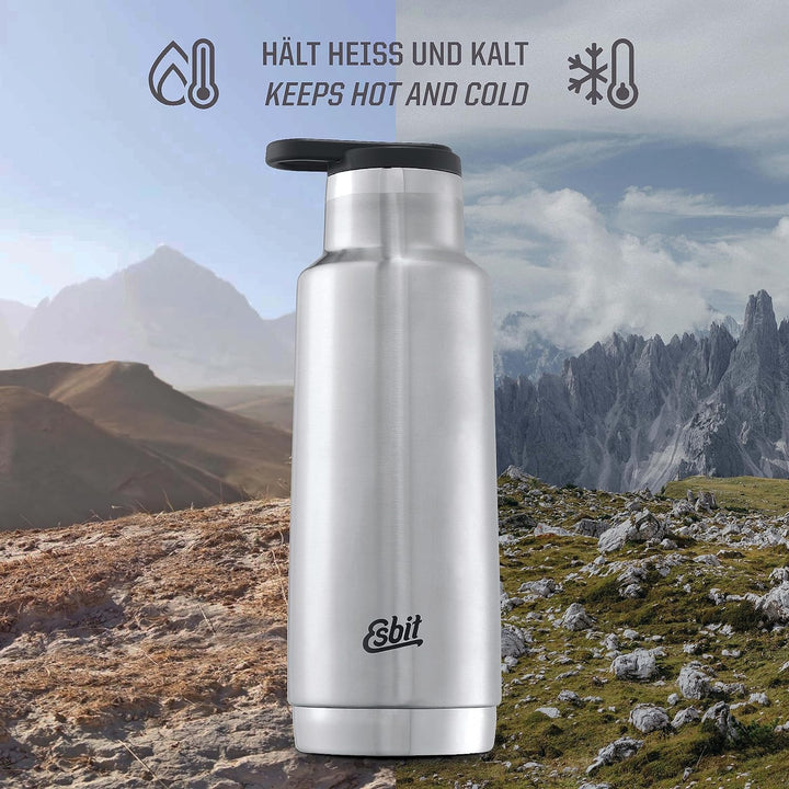 Esbit Isolierflasche Pictor | Edelstahl | BPA-Frei | Schwarz, Silber | 0,75L & mehr | Wasser, Fahrra