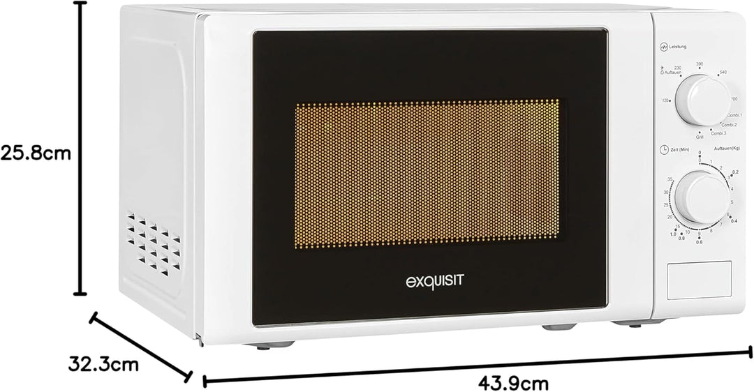 Exquisit® Mikrowelle 700 W, Grill mit 1000 W, 20 Liter, Drehteller 25,5 cm, modernes Design, lackier