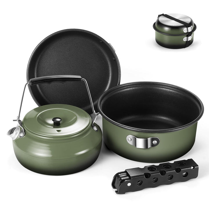 Odoland 5pcs Camping Geschirr Set, Antihaft-Leichtgewicht Topf Pfanne Kettle Set mit einem abnehmbar