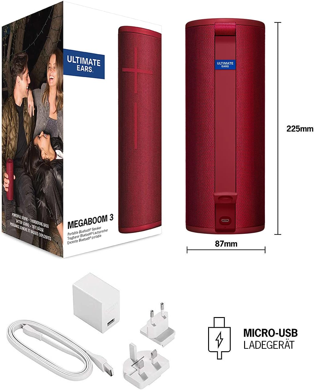 Ultimate Ears Megaboom 3 Tragbarer Bluetooth-Lautsprecher, 360° Sound, Satter Bass, Wasserdicht, Sta
