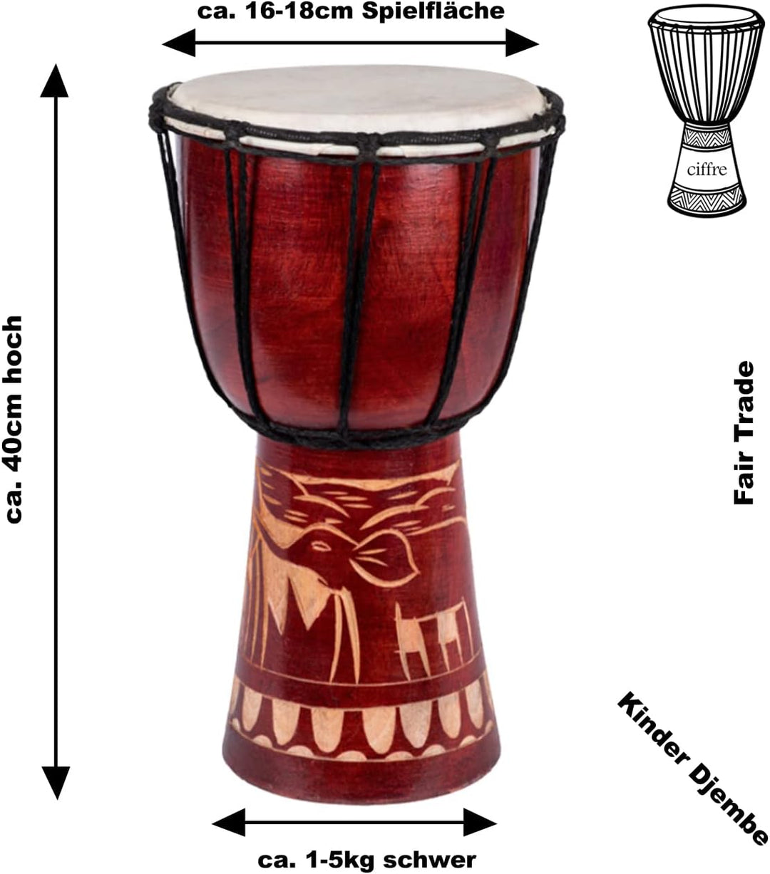 40cm Djembe Trommel Bongo Elefant Anfänger Kinder Guter Klang Fair Trade