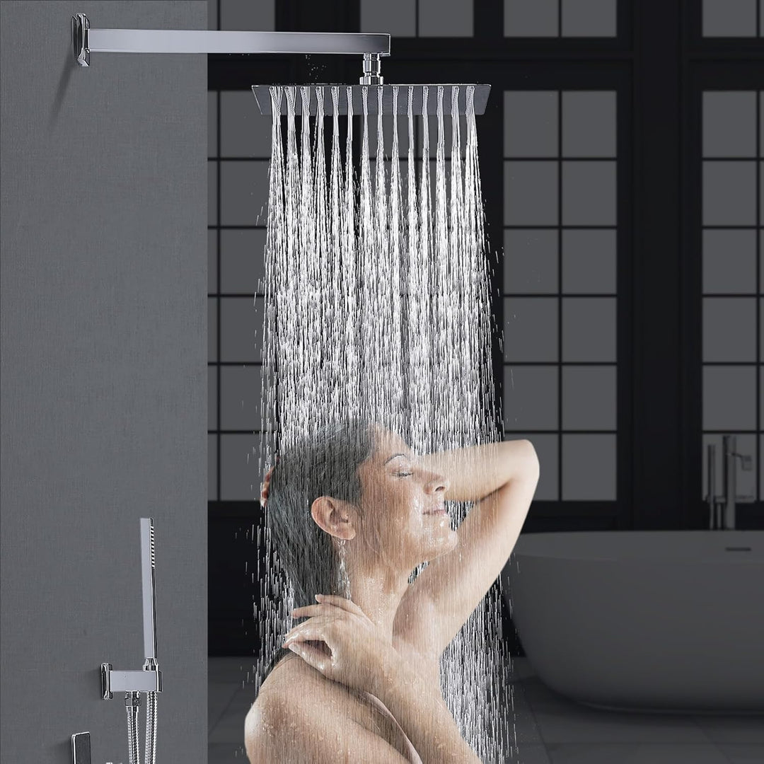 HOMELODY Regendusche Duschsystem mit Thermostat Unterputz Duscharmatur Eckig, Duschamaturenset Chrom