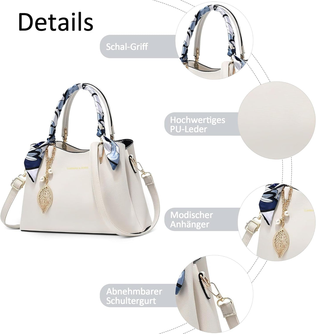 DORRISO Elegant Damen Handtasche Grosse Kapazität Schultertasche mit Einzigartigem Anhänger Umhänget