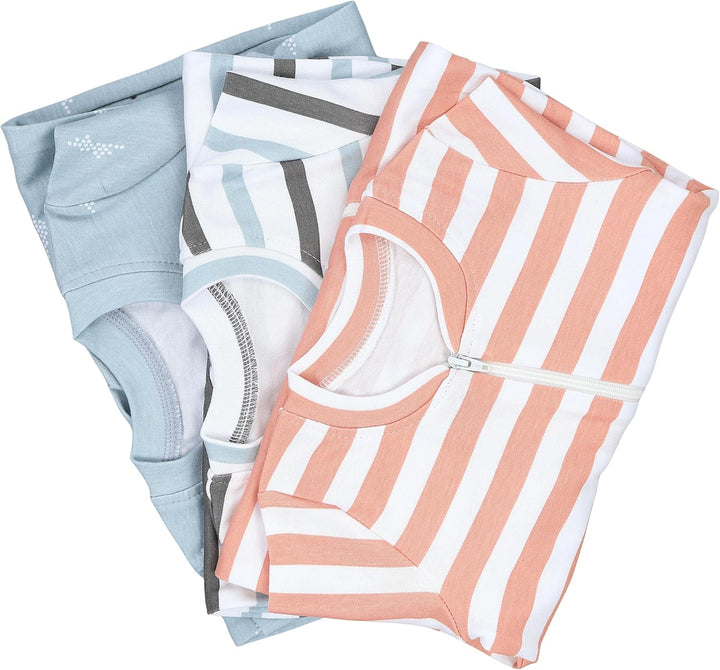 TupTam Unisex Schlafstrampler 3er Pack Baumwolle mit Reissverschluss 56 Streifen Beige Grau Blau, 56