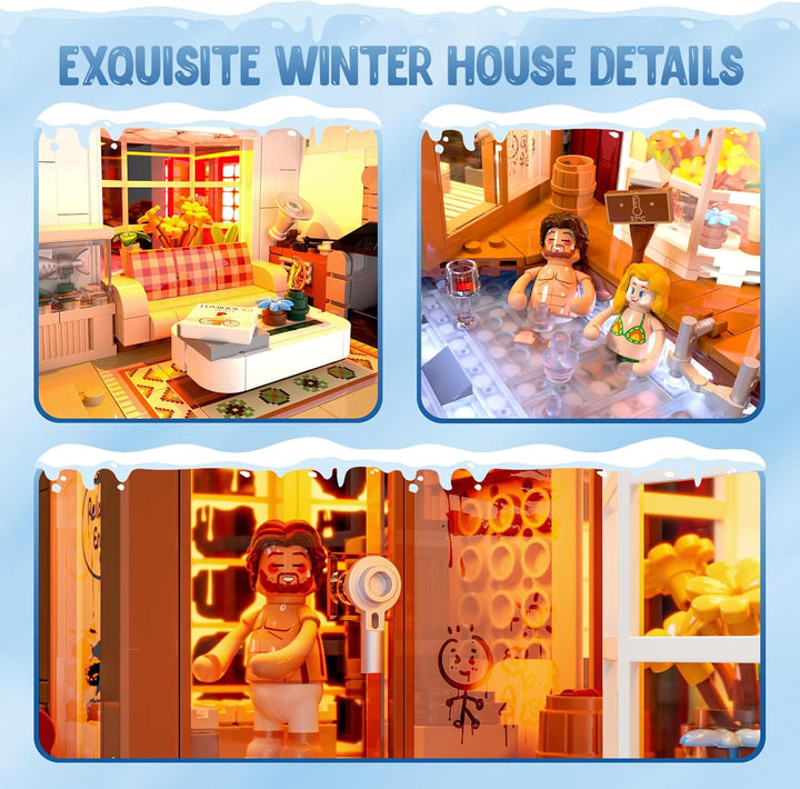 Lumibricks Island SPA-Hütte mit LED – 2235 Teile Winterbeleuchtung Nordisches Grasdach-Haus Set mit
