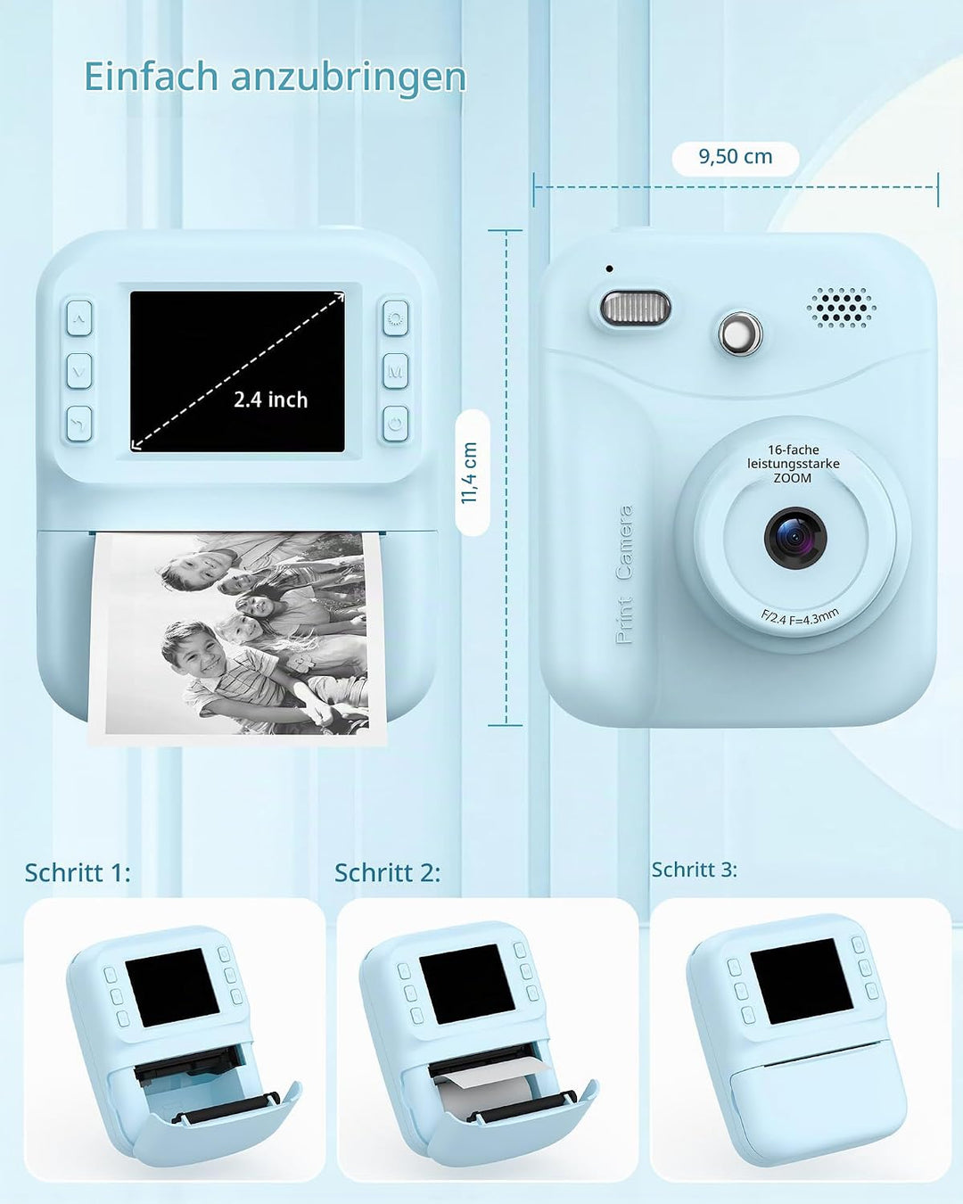 Sofortbildkamera Kinder 48MP, 1080P Video Kinderkamera mit Sofortdruck, 2,4 Zoll IPS Spielzeug Kamer