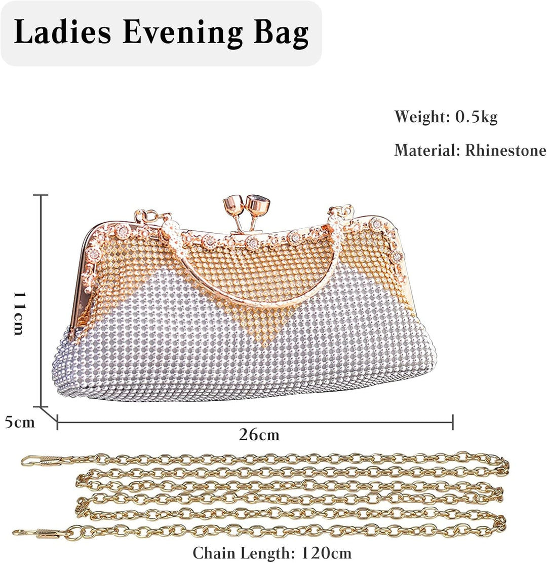 CORIOS Damen-Clutch Strasssteine Abendtasche Strass Handtasche Diamant Schultertasche Klein Tasche E