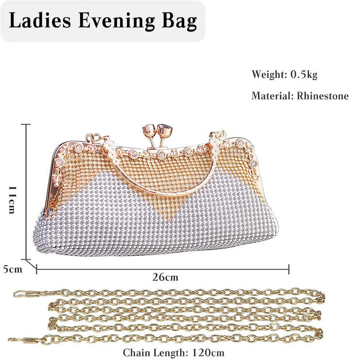 CORIOS Damen-Clutch Strasssteine Abendtasche Strass Handtasche Diamant Schultertasche Klein Tasche E