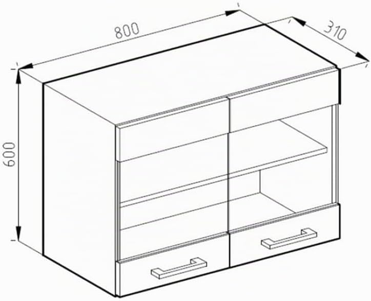 Vicco Küchenschrank Glas R-Line, Sonoma/Weiss, 80 cm Sonoma Hängeglasschrank 80cm, Sonoma Hängeglass