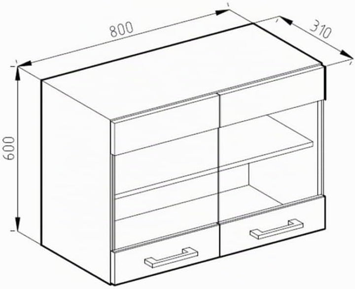 Vicco Küchenschrank Glas R-Line, Sonoma/Weiss, 80 cm Sonoma Hängeglasschrank 80cm, Sonoma Hängeglass