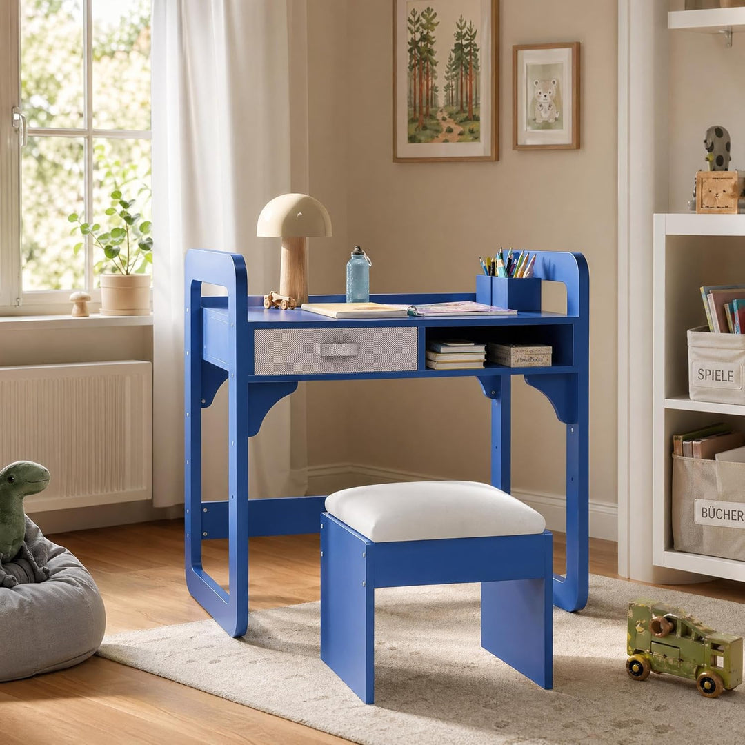 Kinderschreibtisch Mit Stuhl Set, Höhenverstellbarer Kindertisch Mit Stauraum, Ergonomischer MDF Hol