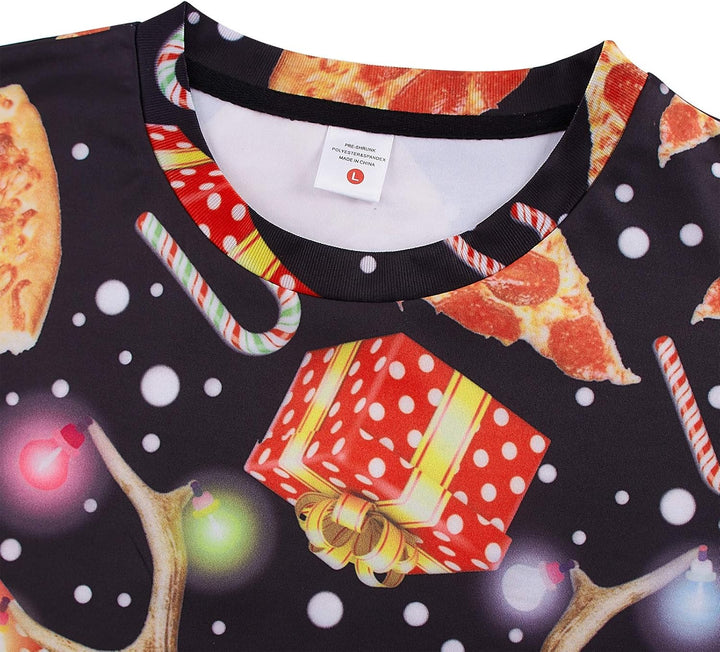 AIDEAONE Unisex Herren Damen Weihnachten Lustiges Sweatshirt Langarm T-Shirt Katzenpizza S, Katzenpi