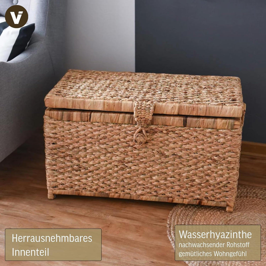 VIVANNO Wäschetruhe 'Lea' aus Wasserhyazinthe, Natürlich & Stilvoll, Gross, 84x45x45 cm, Vielseitig