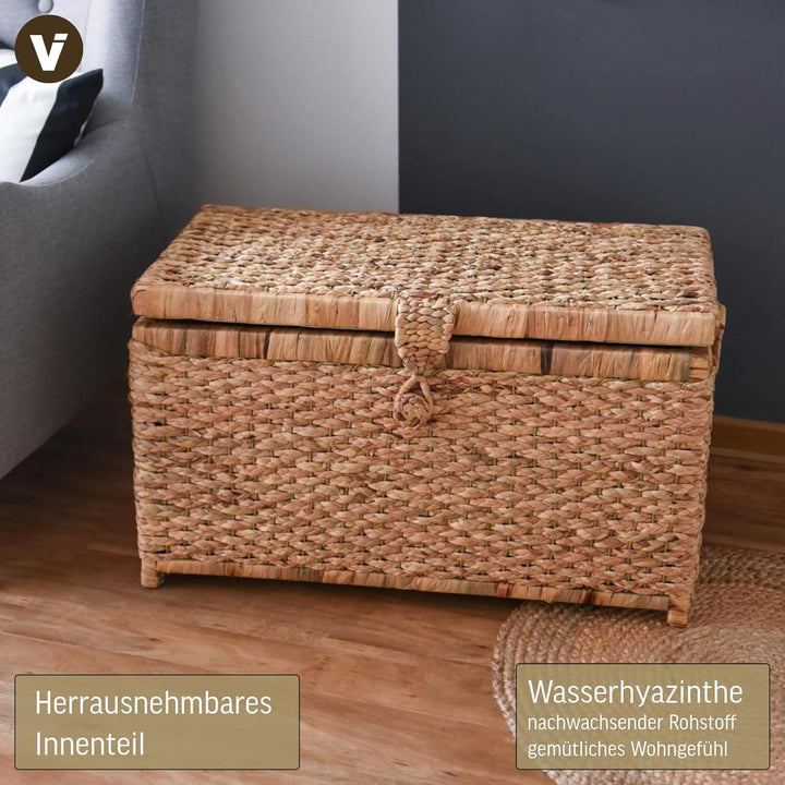VIVANNO Wäschetruhe 'Lea' aus Wasserhyazinthe, Natürlich & Stilvoll, Gross, 84x45x45 cm, Vielseitig