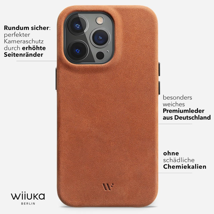 WIIUKA Hülle für iPhone 14 Pro Max, Leder aus Deutschland, Lederhülle extra Dünn, Premium Handyhülle