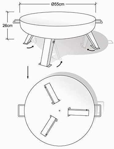 Köhko Feuerschale -Ø 55 cm Feuerschale aus Stahl mit Wasserzulauflöcher, Griffen und klappbare und a
