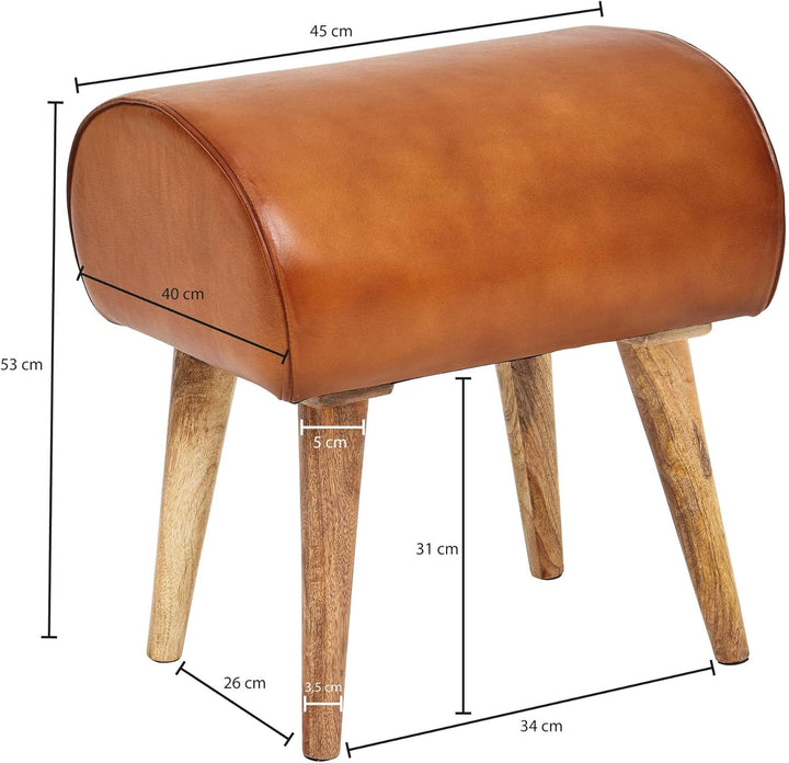 FineBuy Sitzhocker Echtleder/Massivholz 45 x 53 x 40 cm Moderner Lederhocker | Kleiner Holzhocker Ge