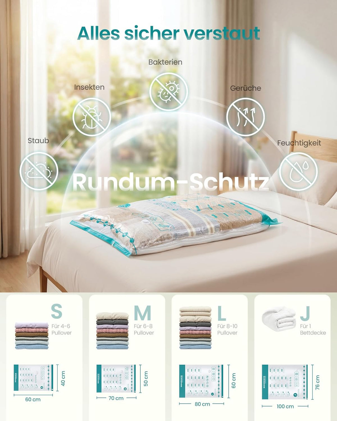 SONGMICS Vakuumbeutel für Kleidung, Vakuumierbeutel, elektrische Pumpe wiederaufladbar, Aufbewahrung