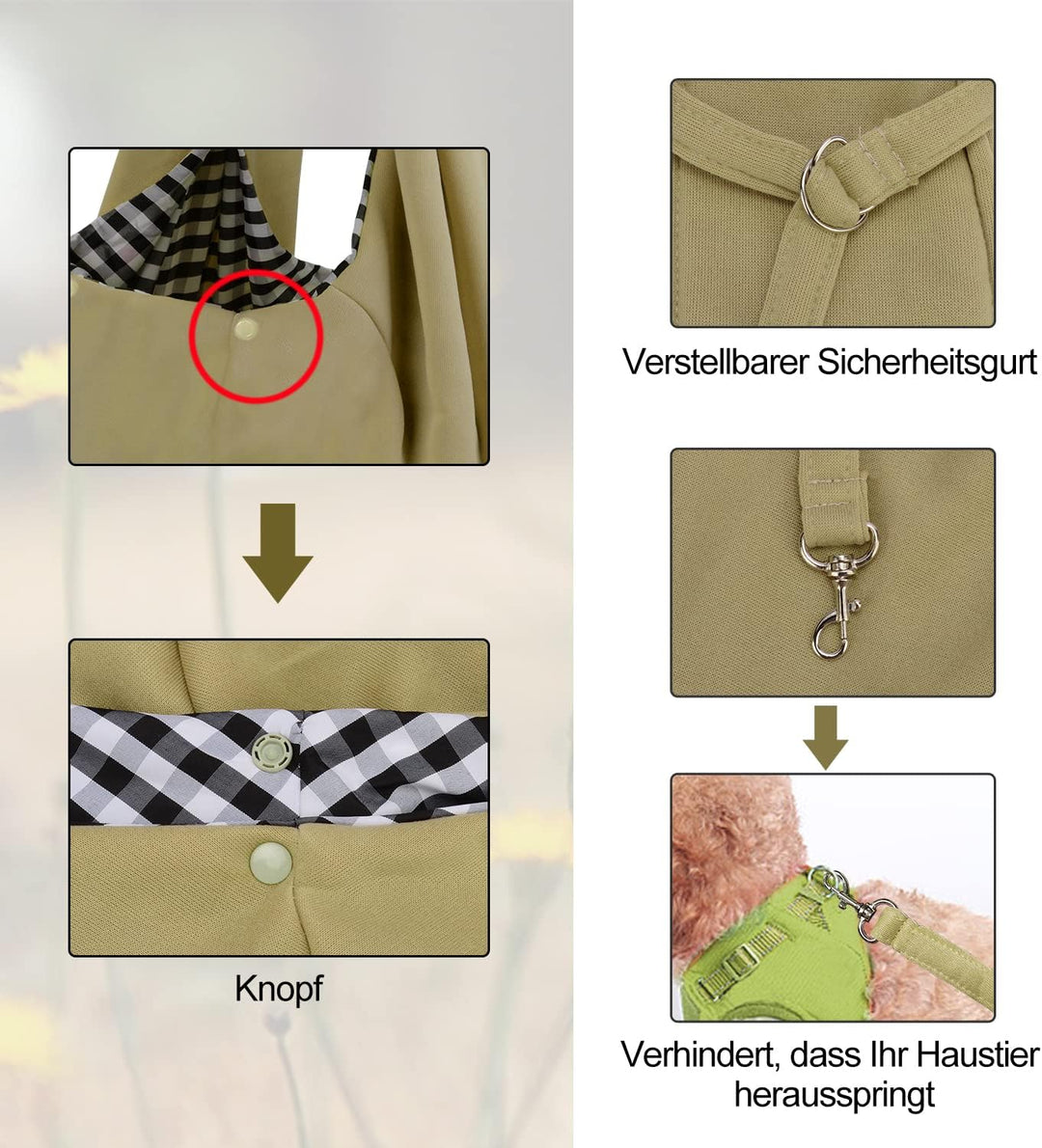 PETLOFT Tragetuch Hund, Reversibel Kleine Hundetrage, Einstellbar Pet Tragetuch, Freisprecheinrichtu