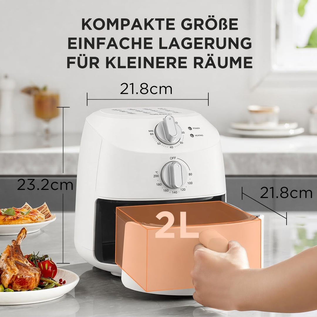 Midea Heissluftfritteuse 2L, 1150W Mini Airfryer für 1-2 Personen, 5-in-1 Frittieren Backen Grillen