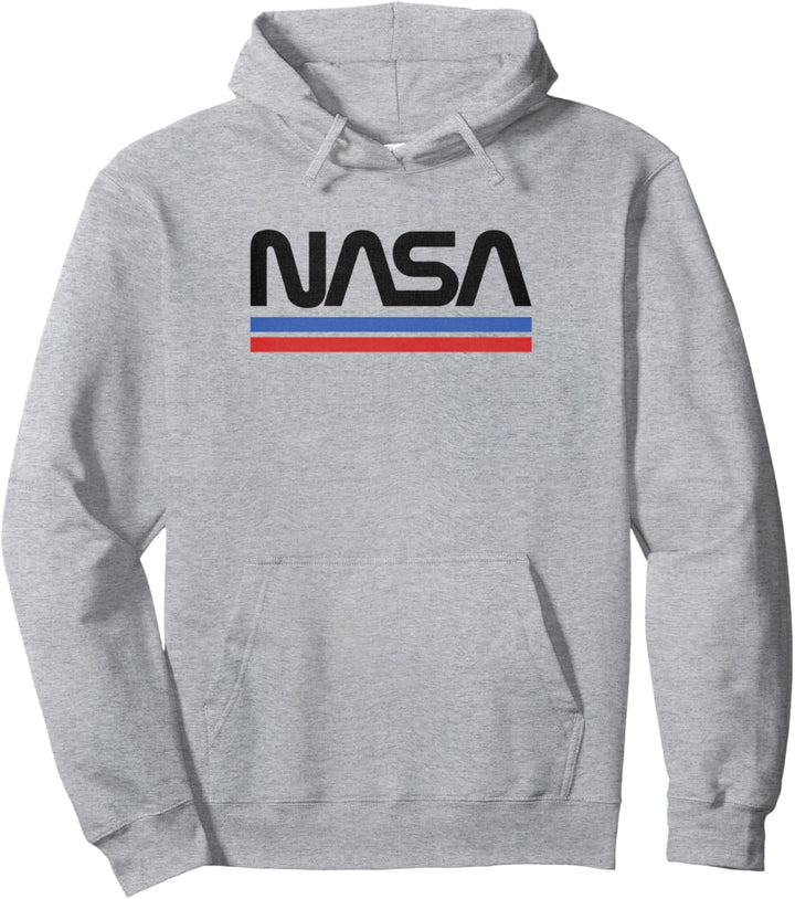 Trendy NASA Black Text Logo With Stripes Pullover Hoodie