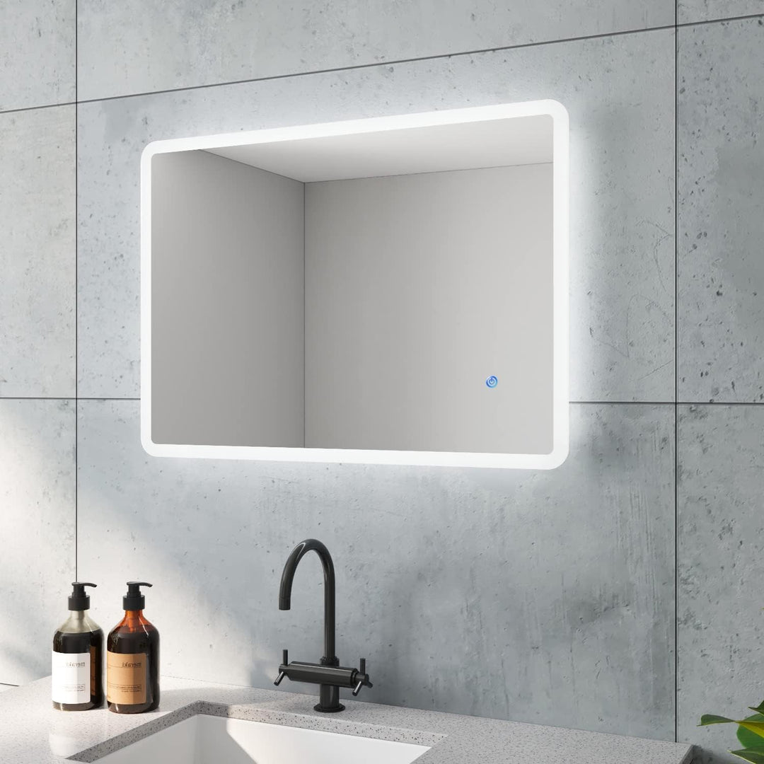 AQUABATOS BORAS-Serie Badspiegel mit indirekte LED Beleuchtung 50x70 cm Badezimmerspiegel für Gäste