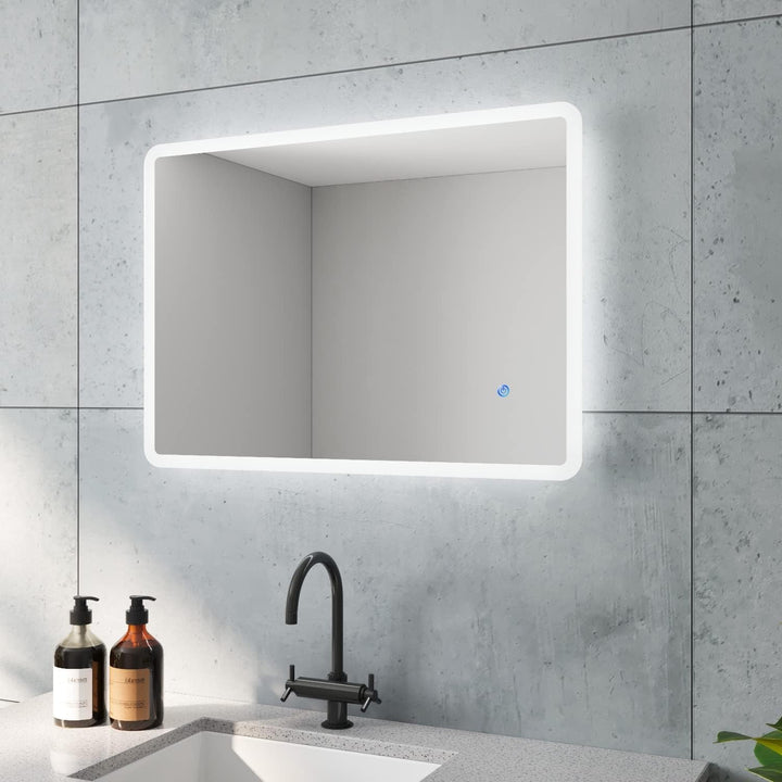AQUABATOS BORAS-Serie Badspiegel mit indirekte LED Beleuchtung 50x70 cm Badezimmerspiegel für Gäste