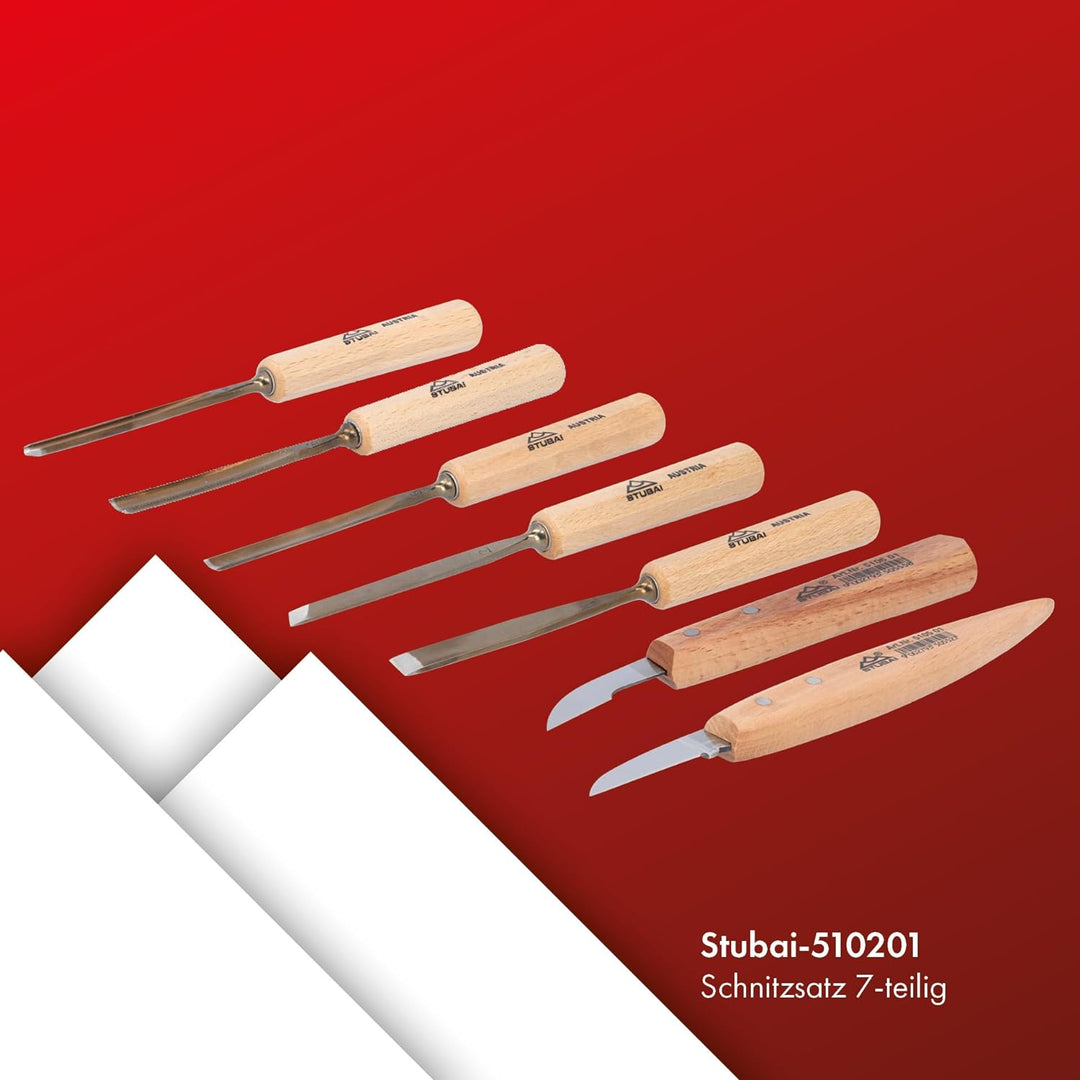 Stubai 510201 Schnitzersatz mit Holzheft 7-teilig, Medium
