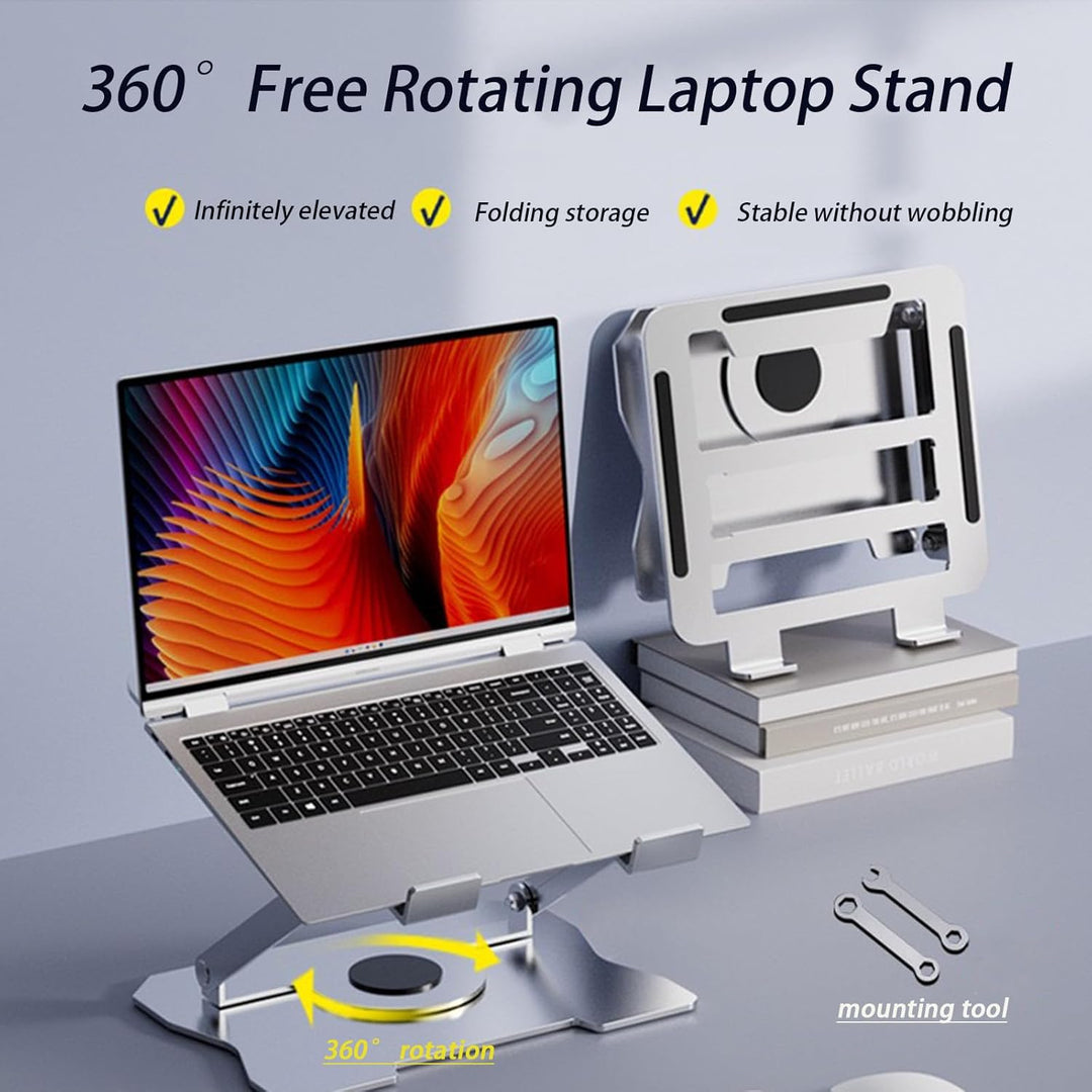 Laptop Stand, 360 Degree Rotating Foldable Aluminum Laptop Stand, Ergonomic, 6-Position Adjustable,