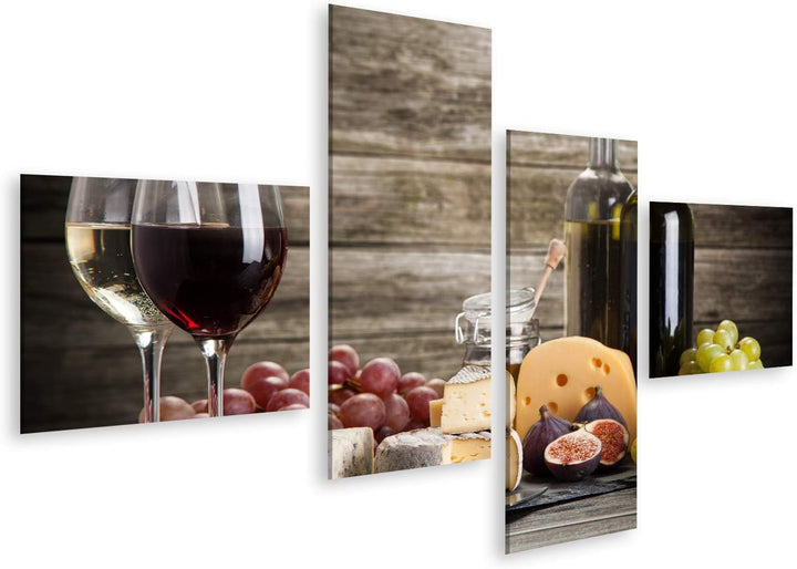 islandburner Bild auf Leinwand Wein Käse Stillleben Vor Holzwand Bilder Wandbilder Poster Leinwand 1