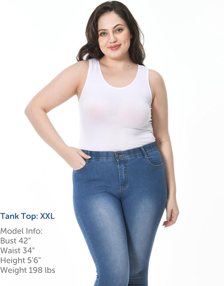 Comfneat Damen 4-Pack Tank Tops Stretch Baumwolle Elasthan Bequeme Unterhemden L Color-set-5 4-pack,