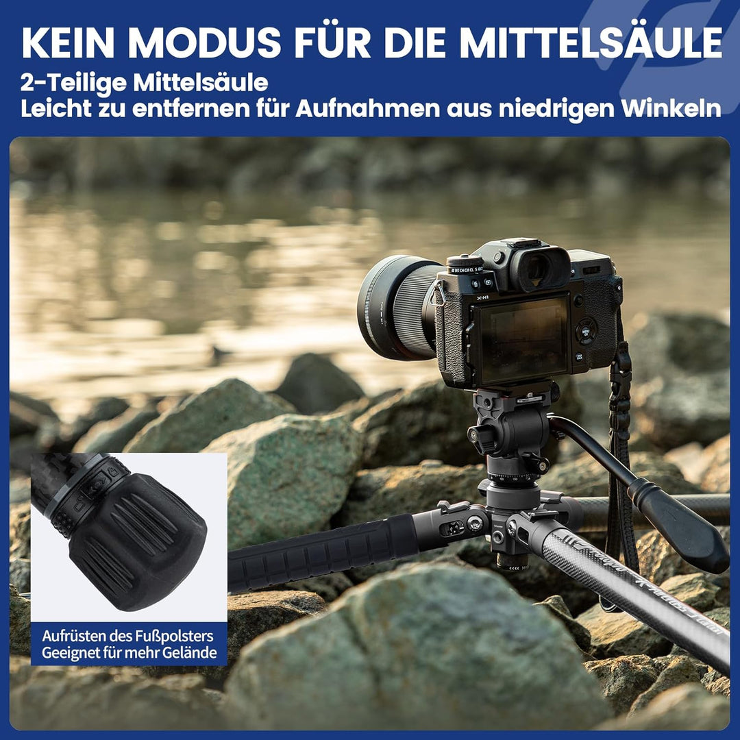 Fotopro Carbonfaser Reisestativ 1kg Ultraleicht 154 cm Tragbares Kompaktes Reise-Videostativ für Kam