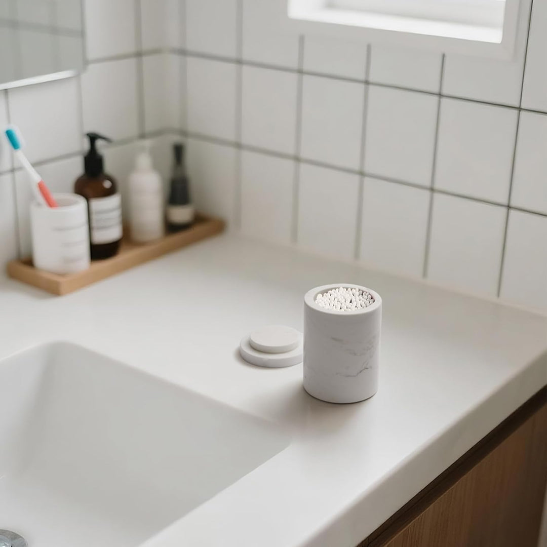 Marmor-Behälter, Marmor-Kottonswab-Behälter mit Deckel, Badezimmer-Vanity-Organizer, geeignet zur Au