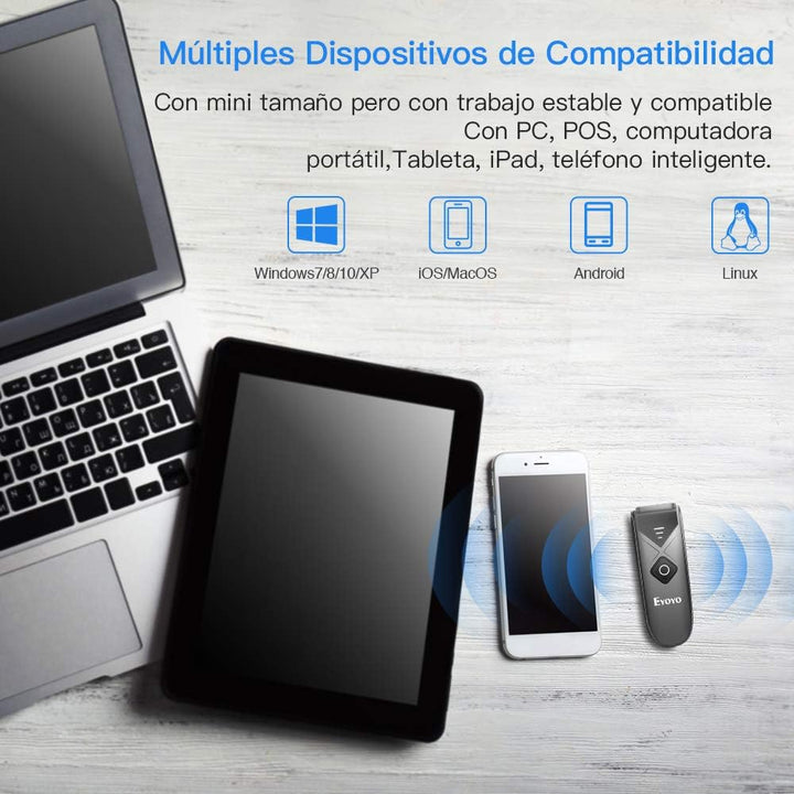Eyoyo 2D QR Barcode-Scanner, 1D Mini Barcode-Lesegerät mit 3-in-1 USB-Kabel/Bluetooth/2,4-G-Funkverb