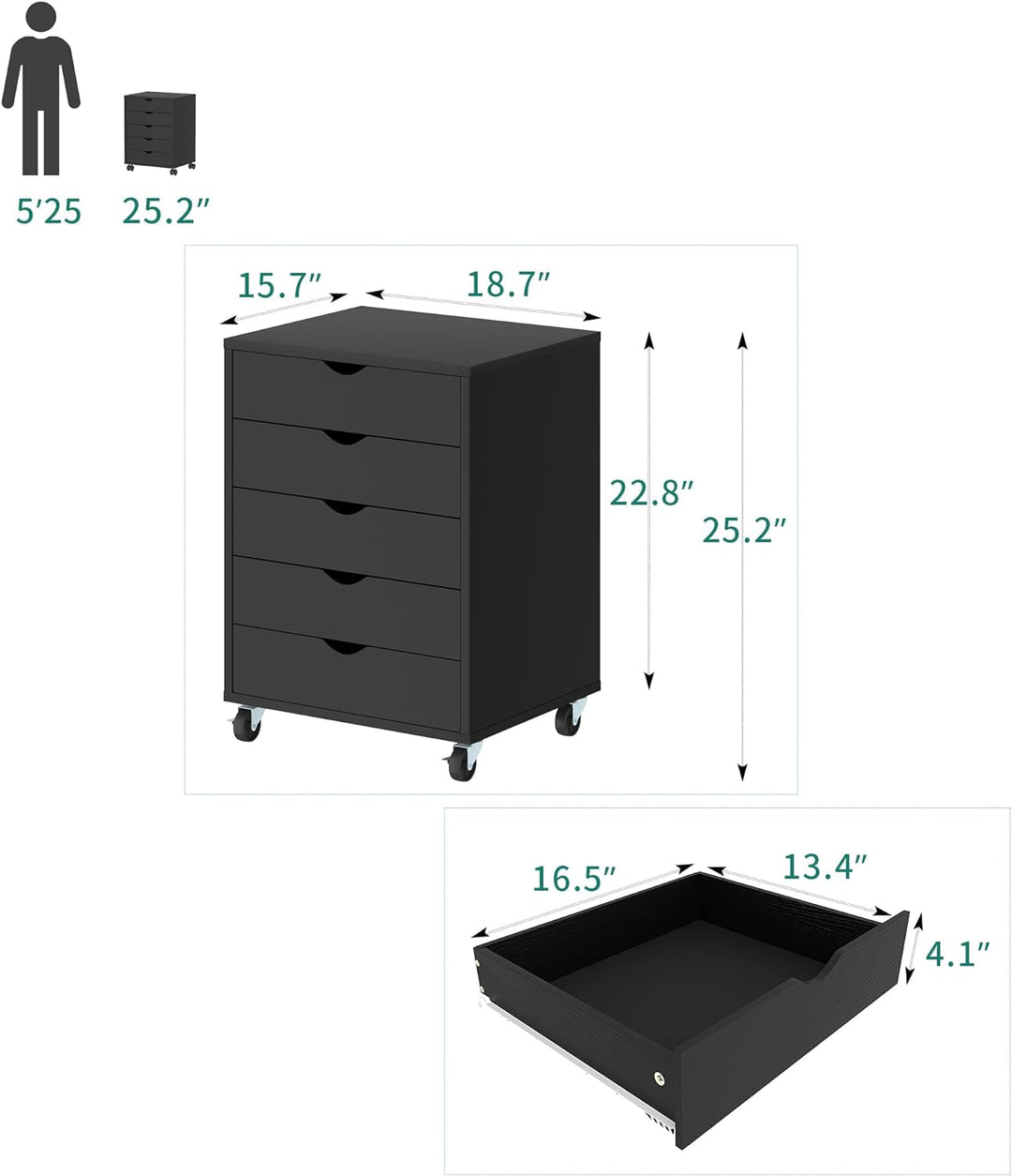 YITAHOME Rollcontainer, Mobiler Aktenschrank mit Riemenscheibe, Schliessfächer Haushalte für A4 Papi