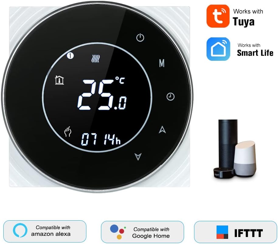 Decdeal Raumthermostat Gaskesselheizung WiFi Runde LCD Touchscreen Programmierbare Thermostat mit Hi