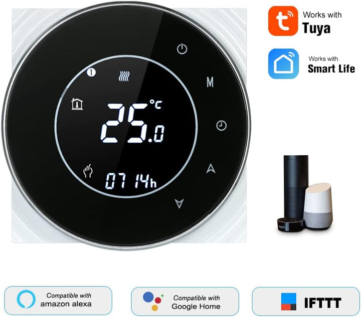 Decdeal Raumthermostat Gaskesselheizung WiFi Runde LCD Touchscreen Programmierbare Thermostat mit Hi