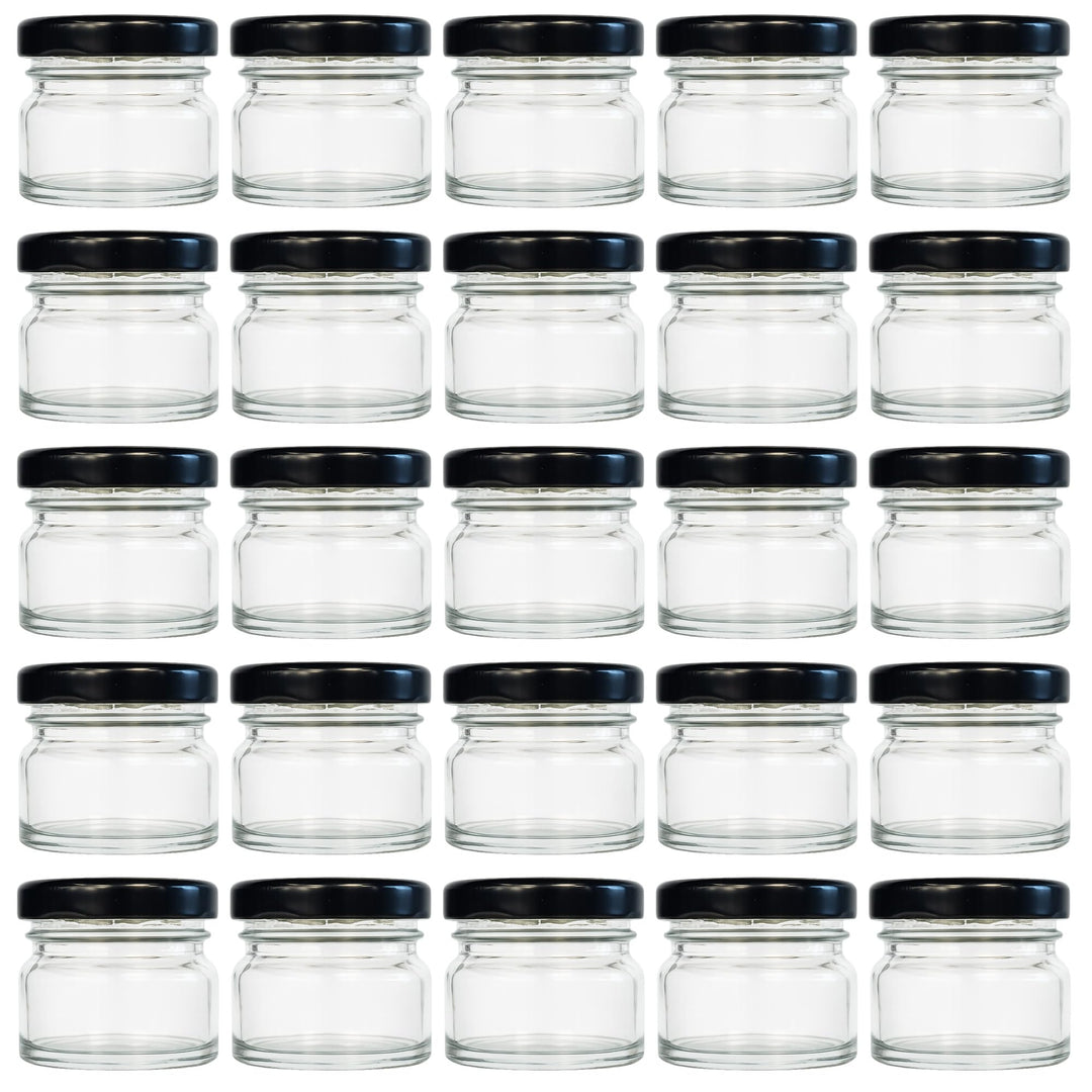Vitrea 25x Mini Marmeladengläser 30 ml - mit Deckel Schwarz TO 43 - kleine Einmachgläser zum befülle