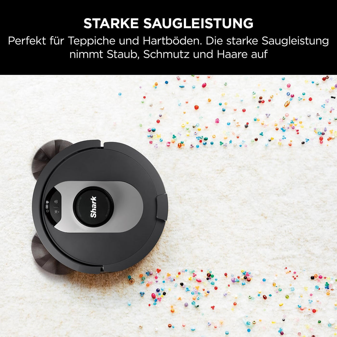 Shark AI 360 Saugroboter, selbstentleerender Staubsauger-Roboter, geeignet für alle Teppiche und Har