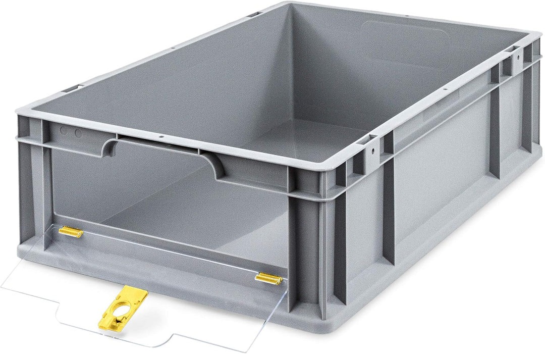 aidB Eurobox NextGen Insight Cover gelb, 600x400x170 mm, Cover niedrig, robuste Regalbox mit Entnahm