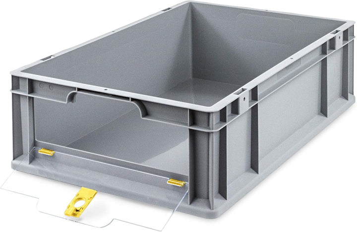 aidB Eurobox NextGen Insight Cover gelb, 600x400x170 mm, Cover niedrig, robuste Regalbox mit Entnahm