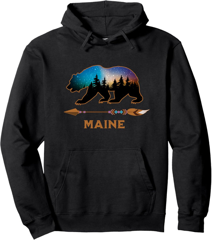 Maine USA Black Bear Hiking Trails Camping Vacation Souvenir Pullover Hoodie