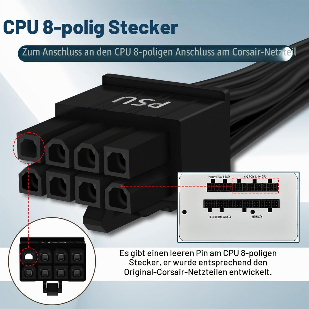 COMeap (2er-Pack) PCIe Adapterkabel für Corsair Netzteile, ATX 8-Pin (CPU) auf PCIe 8-Pin (6+2) Adap