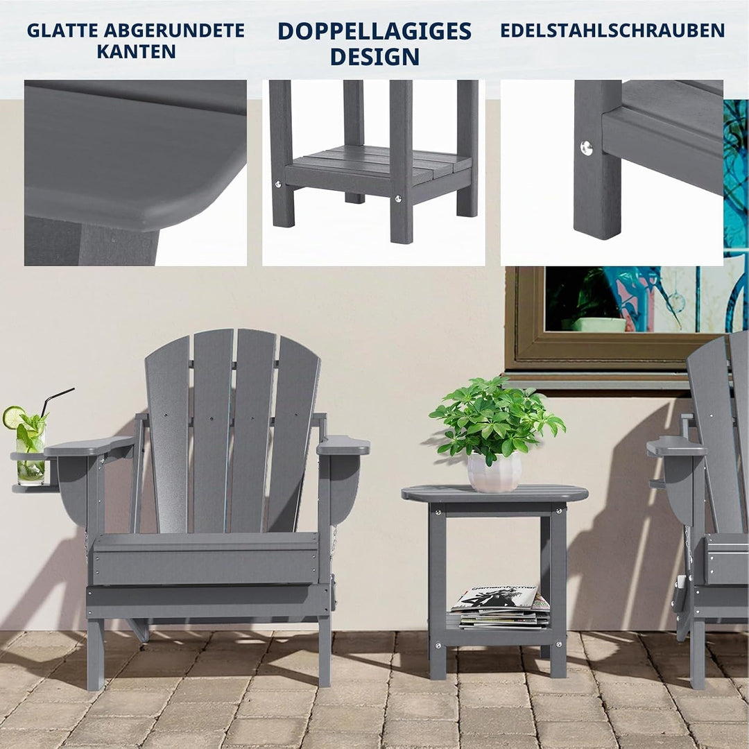 NALONE Adirondack Beistelltisch 16,5" Outdoor-Beistelltisch HDPE Kunststoff Doppelter Adirondack Kle