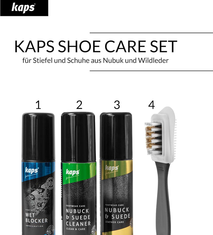 Kaps Nubuck Suede Care Set – Komplettes Reinigungs- und Pflegeset für Wildleder- und Nubukschuhe, Re