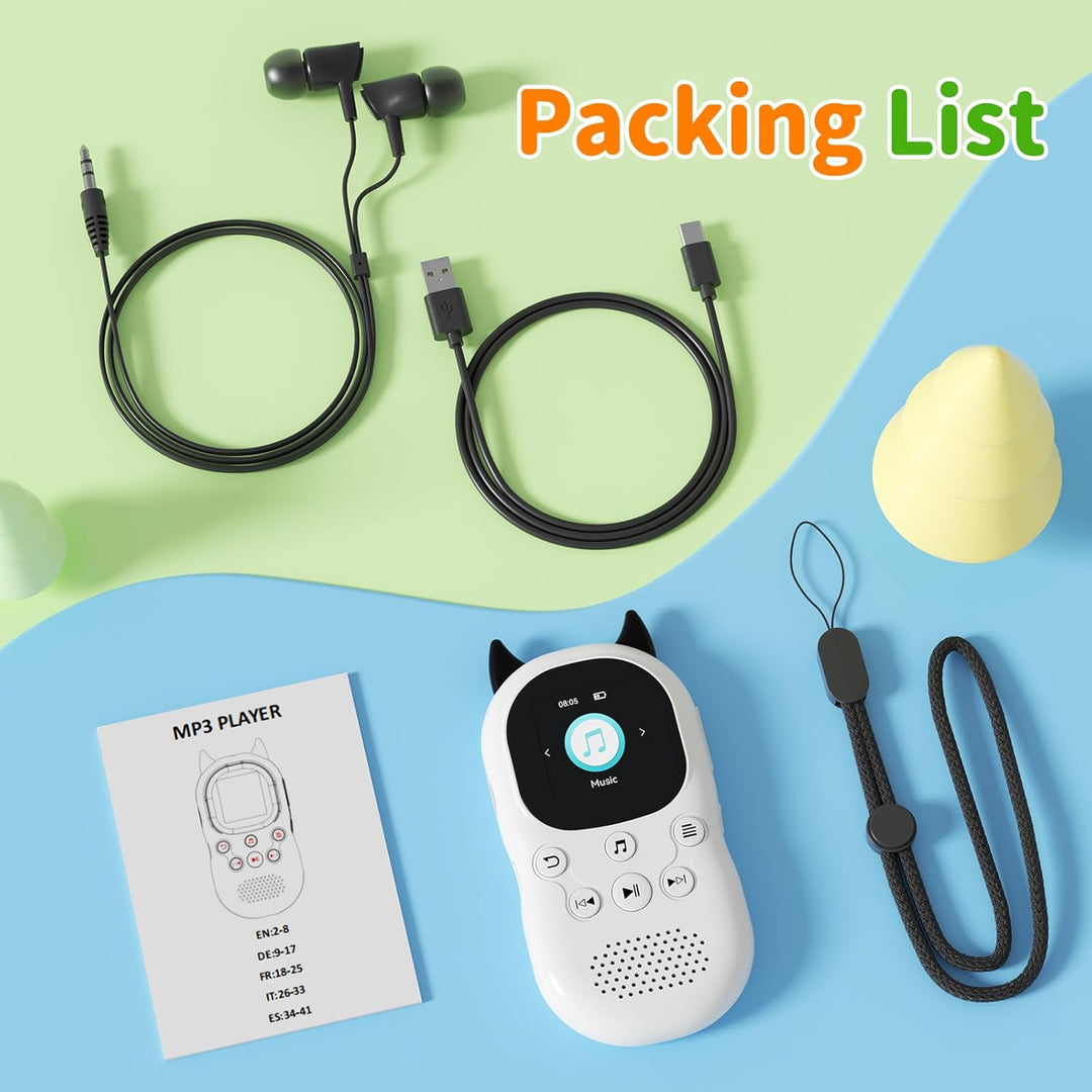 64GB MP3 Player Kinder Bluetooth 5.3 MP3-Player mit Lautsprechern UKW-Radio, Wecker, 750-mAh-Akku, B