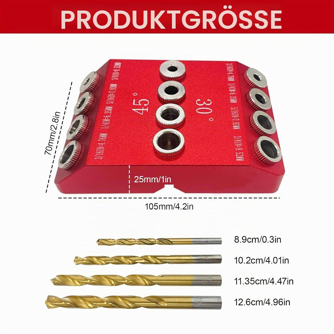 Holzdübel-Bohrschablone für Möbelbau, 3-in-1 Bohrständer zum senkrechten Bohren, Bohrlehre mit 30°/4